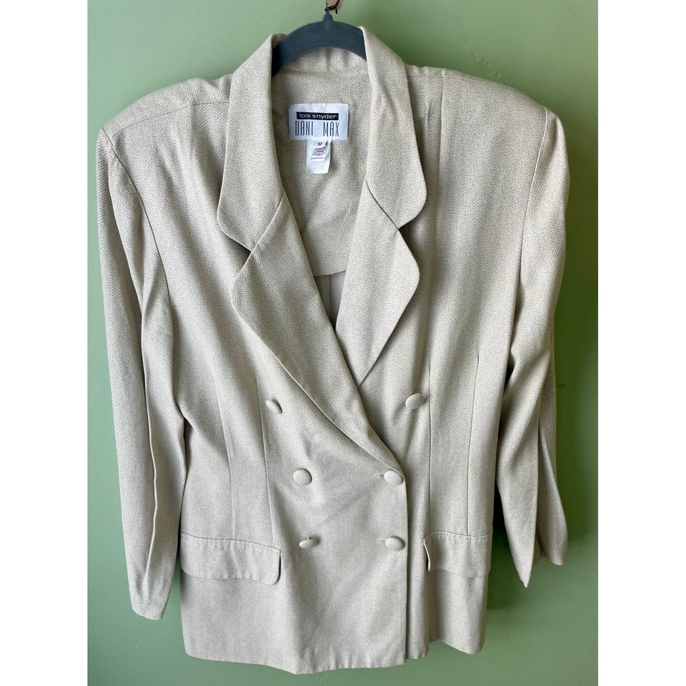 Vintage Lois Snyder Dani Max Blazer Beige Herringbone Double Breasted Size 12